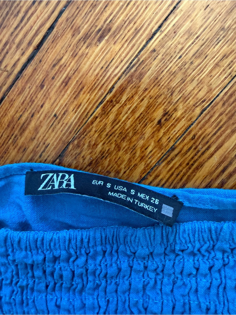 Zara Blue Puff-Sleeve Smocked Crop Top Size Small - Picture 2 of 4